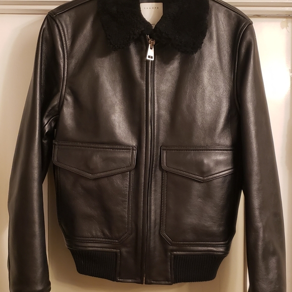SANDRO PARIS Blk leather Aviator Jkt w/blk shearling collar. Serious offers only - Picture 3 of 14